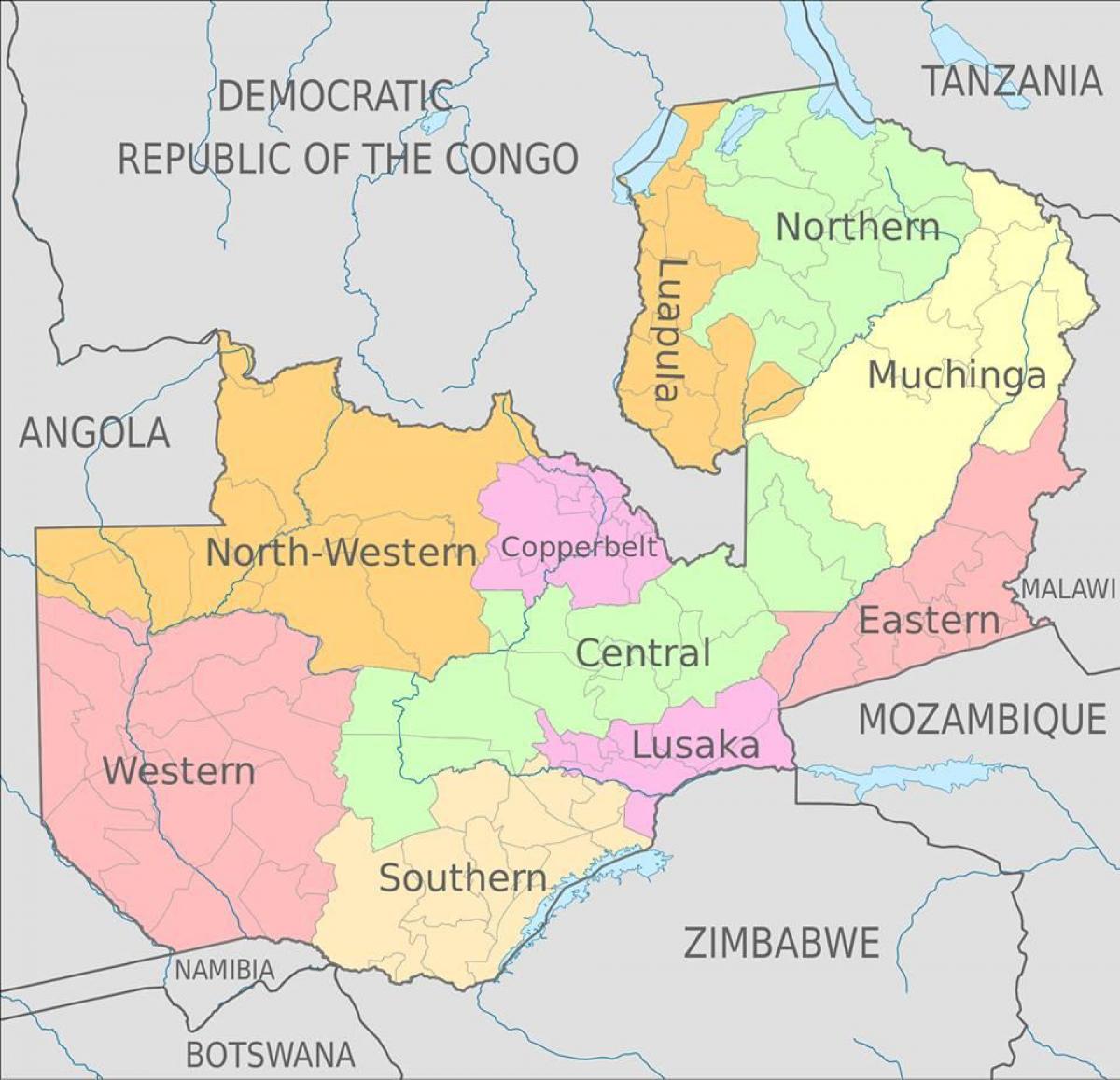 Karte von Sambia zeigt 10 Provinzen
