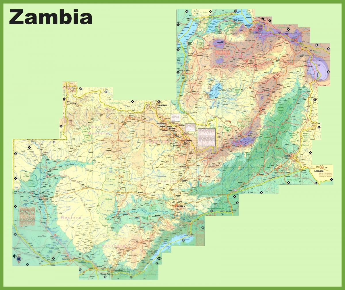 Karte von Sambia zeigt alle Städte