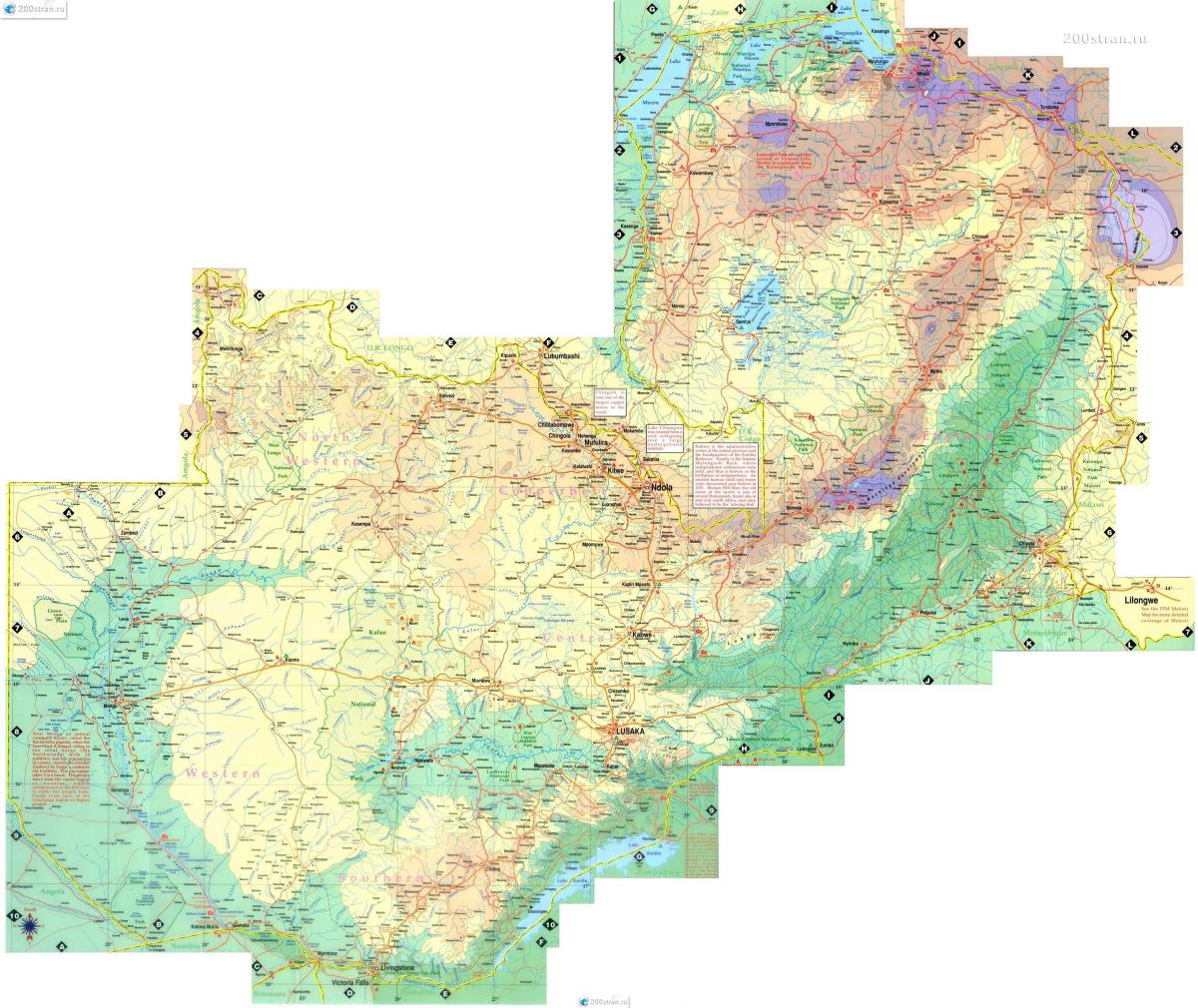 Karte von physischen Sambia