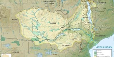 Karte von Sambia zeigt, Flüsse und Seen